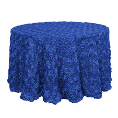 Satin 120" Round Tablecloth Royal Blue - Grandiose 3D Rosette with Seamless Finish Table Cover