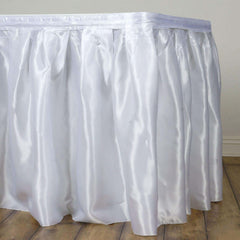 Satin 21ft Table Skirt White - Exquisite Pleated Wedding Table Decor