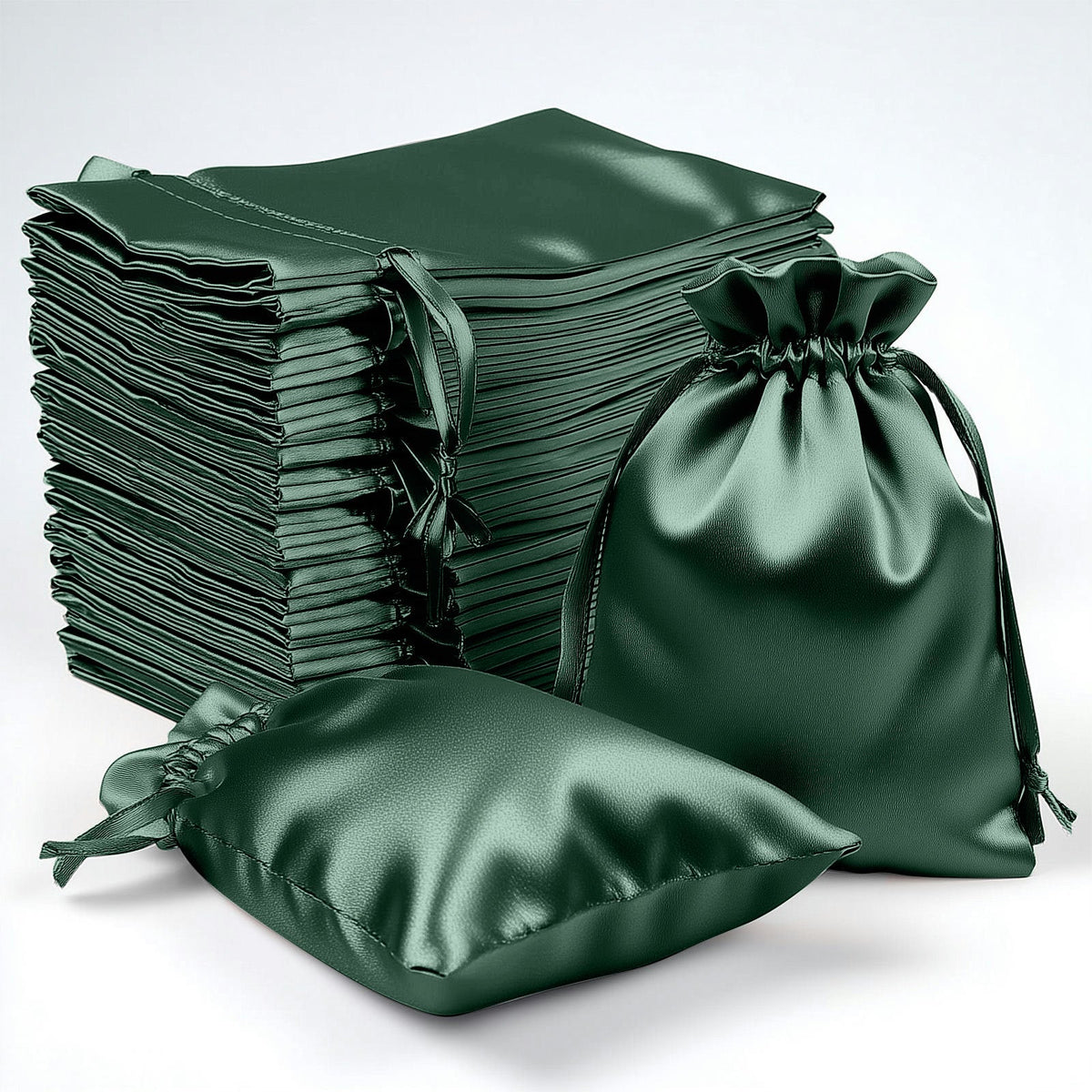 60 Pack 4"x6" Hunter Emerald Green Satin Wedding Party Favor Bags, Drawstring Pouch Gift Bags