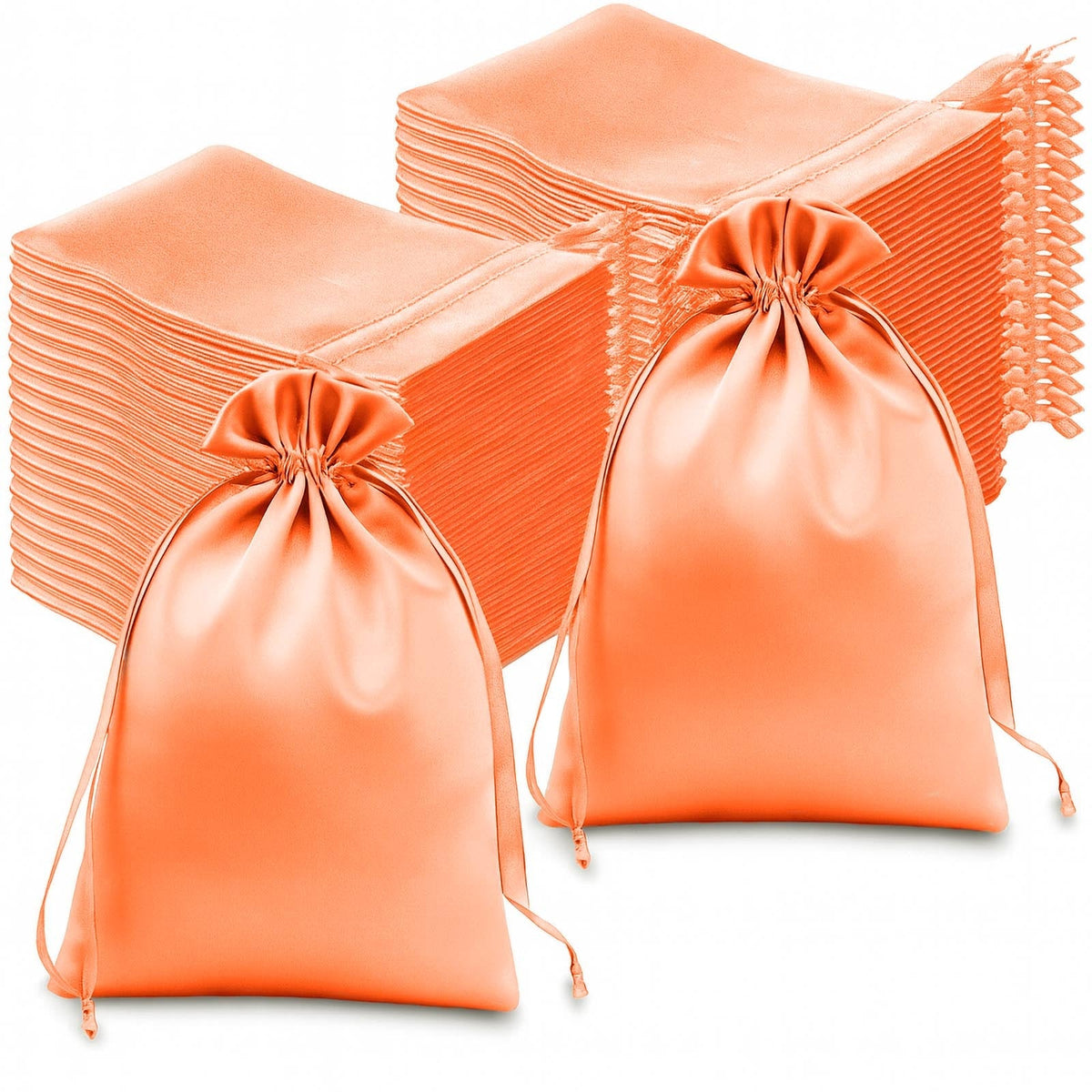60 Pack 6"x9" Peach Satin Wedding Party Favor Bags, Drawstring Pouch Gift Bags