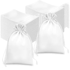 60 Pack 6"x9" White Satin Wedding Party Favor Bags, Drawstring Pouch Gift Bags