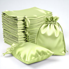 60 Pack 4"x6" Apple Green Satin Wedding Party Favor Bags, Drawstring Pouch Gift Bags