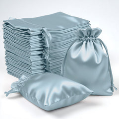 60 Pack 4"x6" Dusty Blue Satin Wedding Party Favor Bags, Drawstring Pouch Gift Bags