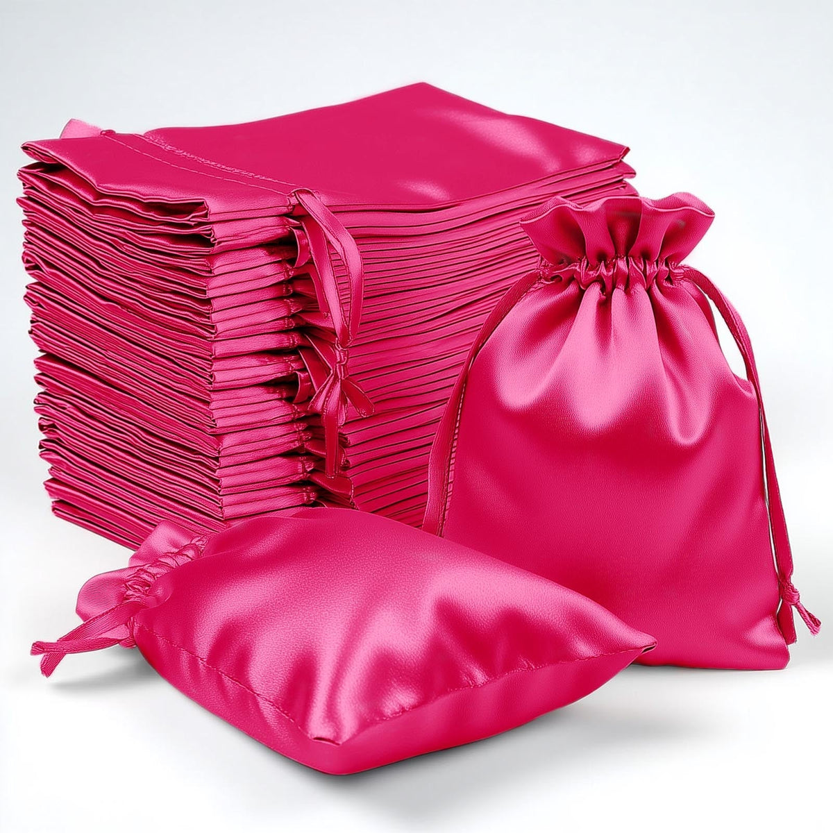 60 Pack 4"x6" Fuchsia Satin Wedding Party Favor Bags, Drawstring Pouch Gift Bags
