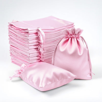 60 Pack Satin Drawstring Favor Gift Bags, Pink 3"x4" Jewelry & Candy Bags for Weddings & Parties