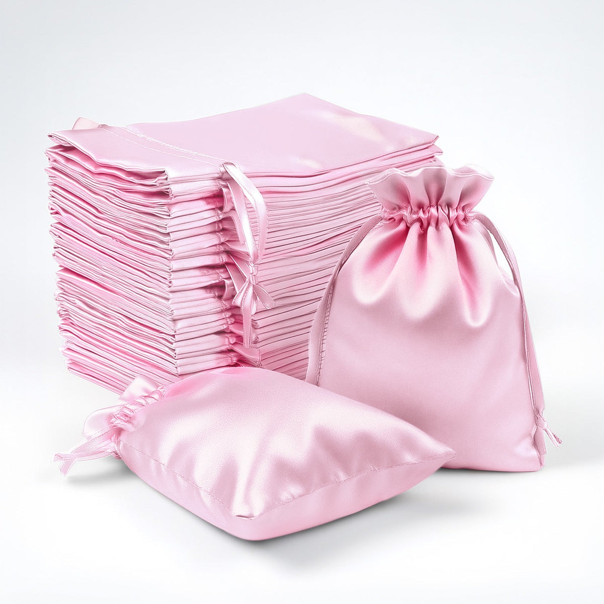 60 Pack Satin Drawstring Favor Gift Bags, Pink 3"x4" Jewelry & Candy Bags for Weddings & Parties