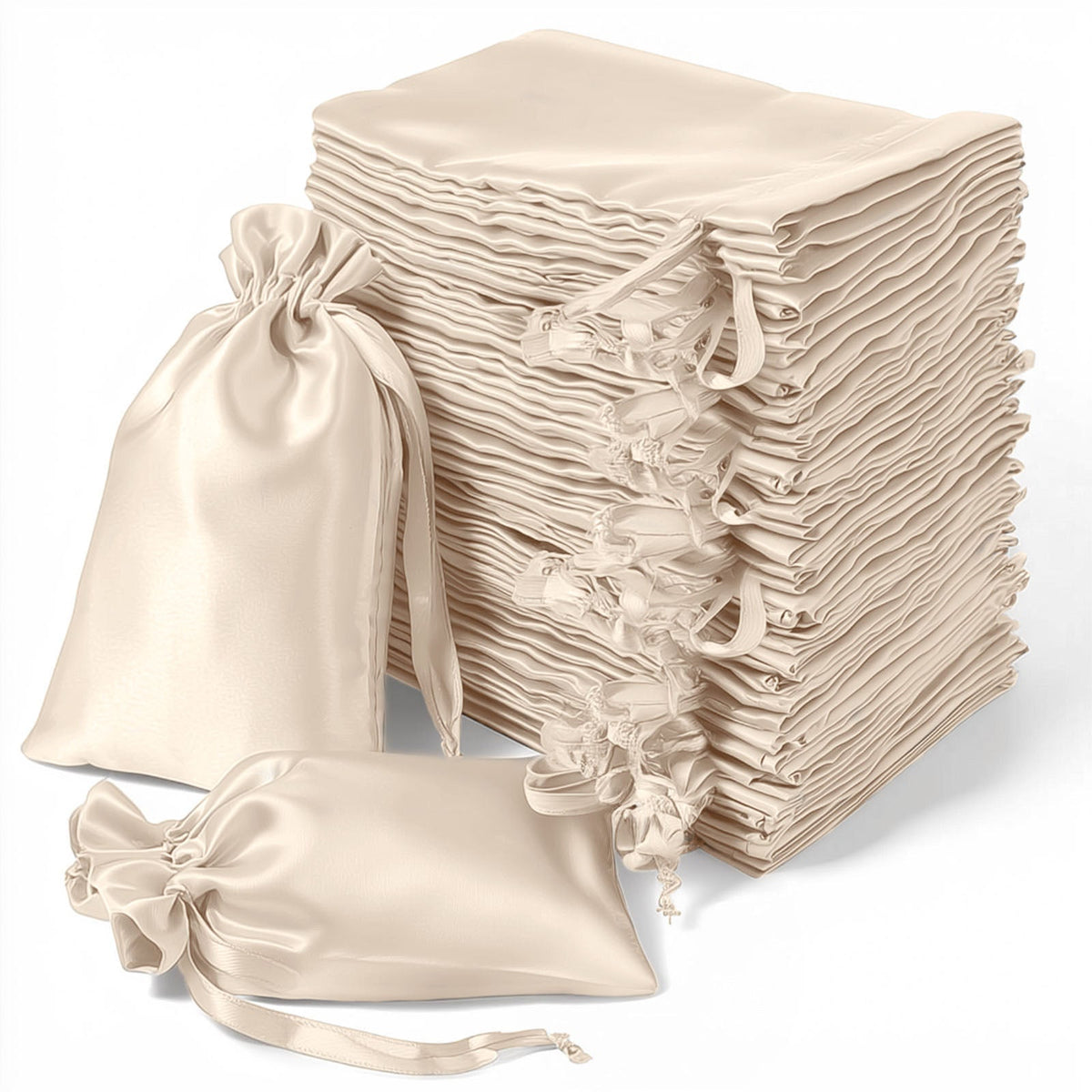 60 Pack 5"x7" Beige Satin Drawstring Wedding Party Favor Gift Bags