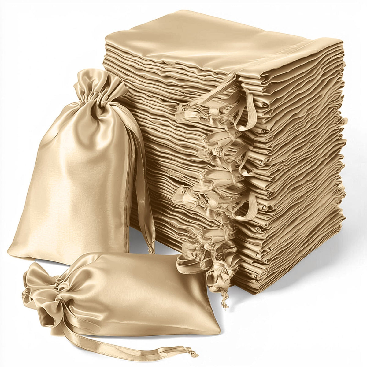 60 Pack 5"x7" Champagne Satin Drawstring Wedding Party Favor Gift Bags