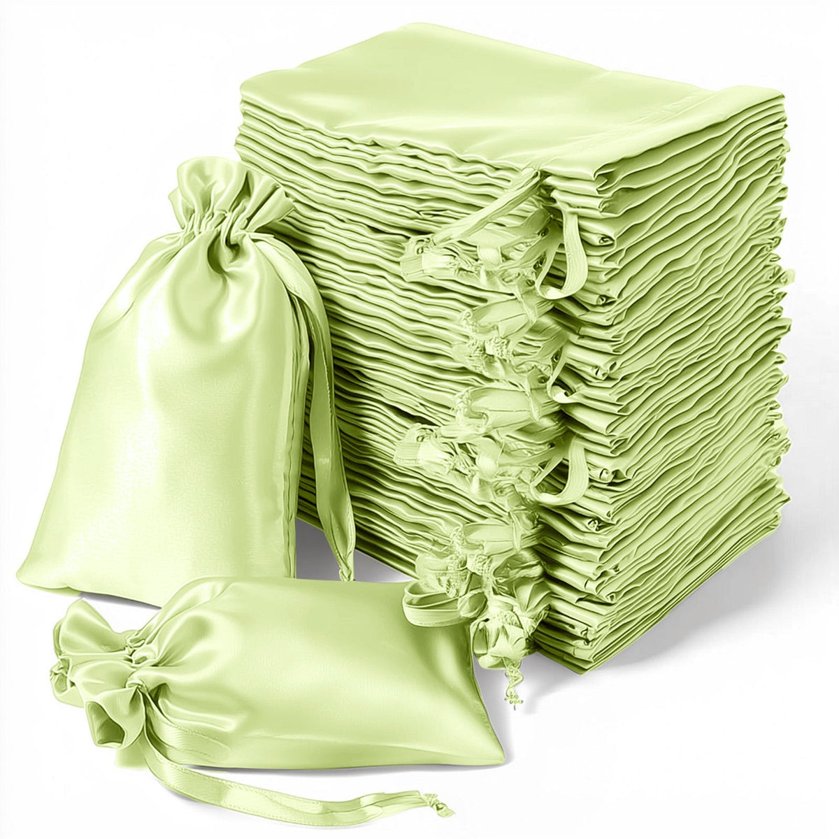 60 Pack 5"x7" Apple Green Satin Drawstring Wedding Party Favor Gift Bags