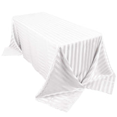Satin Striped 90"x132" Rectangular Tablecloth White - Seamless Silky Smooth Wedding Decor