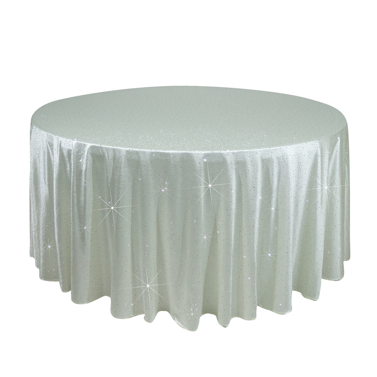 Scuba Round Tablecloth 120″ Pearl White with Rhinestone Accents – Seamless, Wrinkle-Free, Stain-Resistant Event Linen