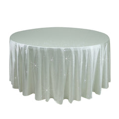 Scuba Round Tablecloth 120″ Pearl White with Rhinestone Accents – Seamless, Wrinkle-Free, Stain-Resistant Event Linen