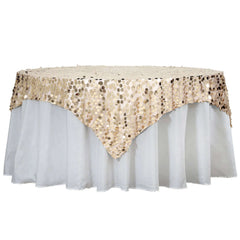 Sequin 72"x72" Table Overlay Square Tablecloth Champagne - Big Payette Table Cover
