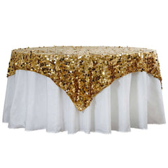 Sequin 72"x72" Table Overlay Square Tablecloth Gold - Big Payette Table Cover