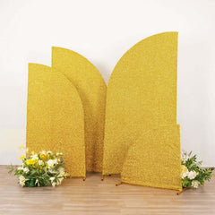 Set of 4 Gold Chiara Wedding Arch Covers Shimmer Tinsel Finish, Fitted Covers For Half Moon Backdrop Stands - 2.5ft, 5ft, 6ft, 7ft