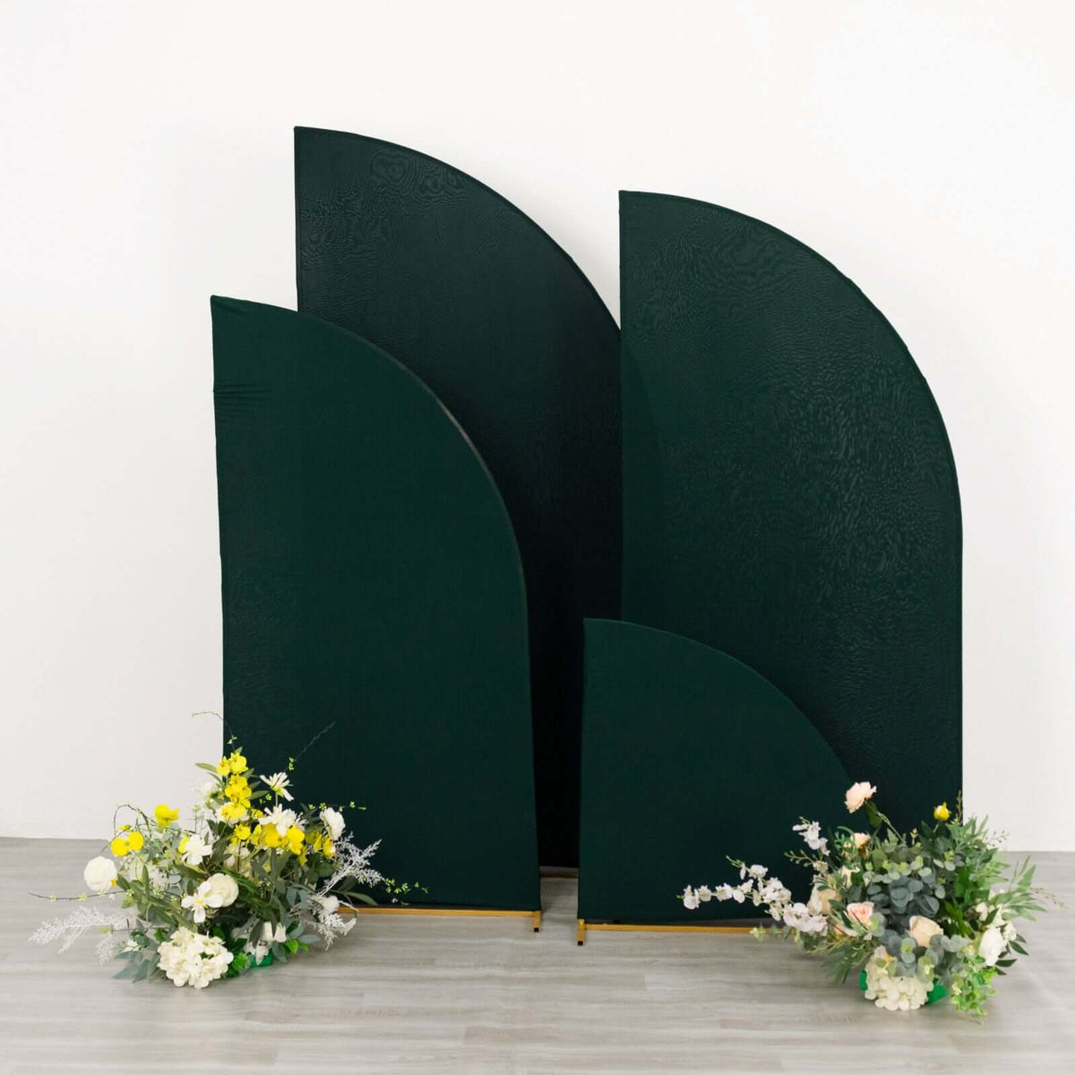 Set of 4 Matte Hunter Emerald Green Spandex Half Moon Chiara Backdrop Stand Covers, Custom Fitted Wedding Arch Covers - 2.5ft,5ft,6ft,7ft