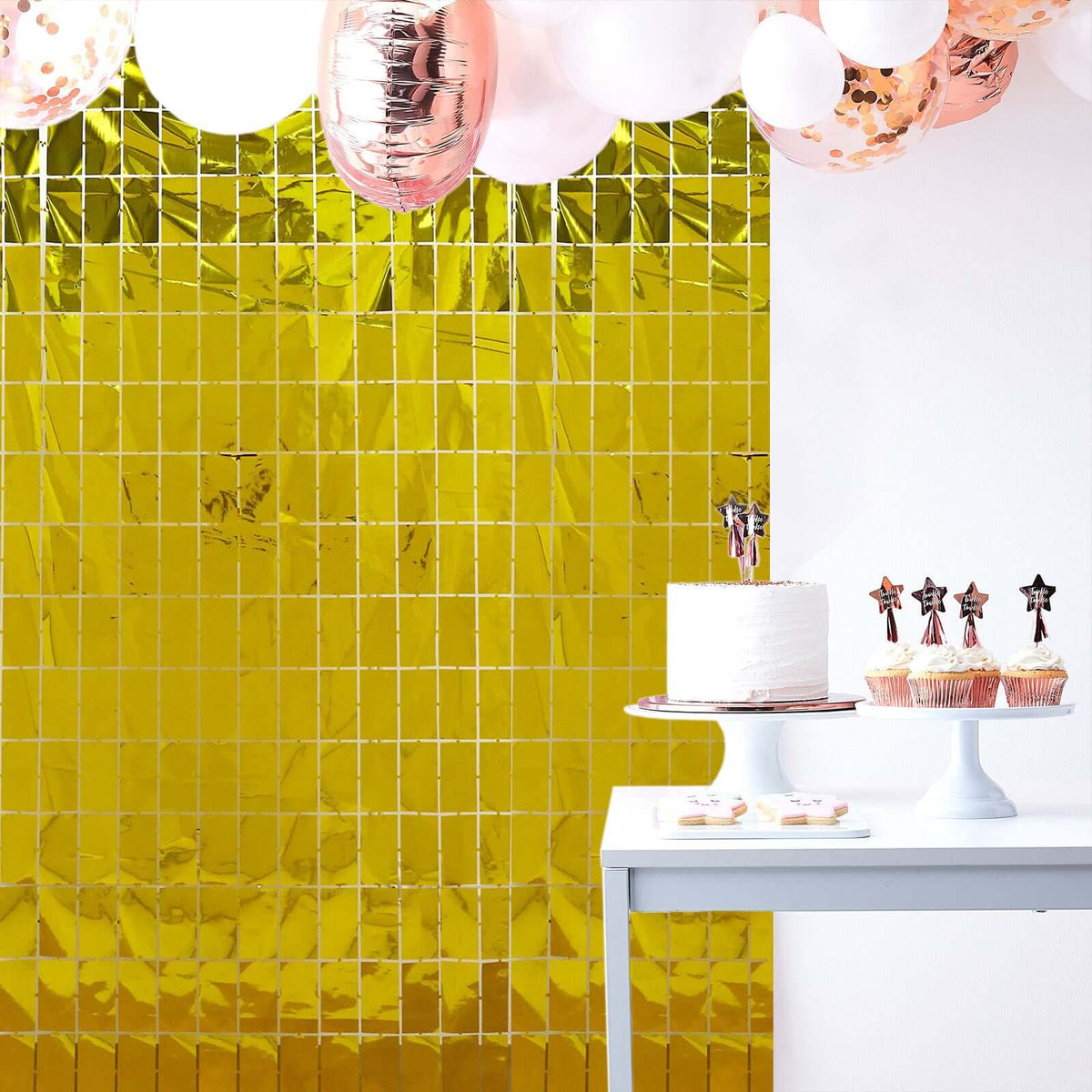 Shiny Gold Metallic Foil Rectangle Curtain Party Backdrop Door Window Curtain - 3ftx6.5ft