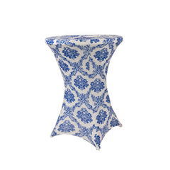 Spandex 30" Round Cocktail Table Cover Royal Blue Damask Highboy Tables - Easy to Maintain Stretch Fitted Tablecloth