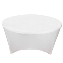 Stretch Spandex 6ft Round Tablecloth White - Durable Form-Fitting Table Cover for Events & Presentations