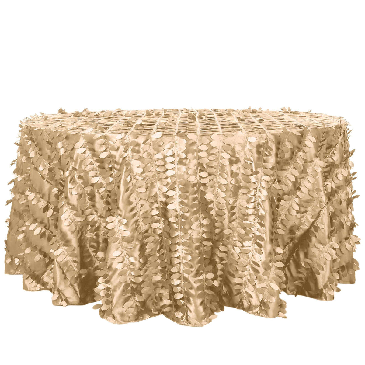 Taffeta 120" Round Tablecloth Champagne | 3D Leaf Petal Design Seamless Table Cover