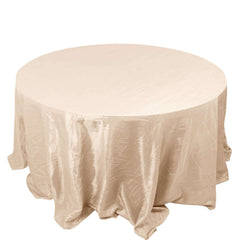 Taffeta 132" Round Tablecloth Beige - Seamless Accordion Crinkle Table Cover