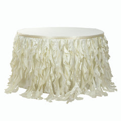 Taffeta 17ft Table Skirt Ivory - Cascading Curly Willow Style Table Cover