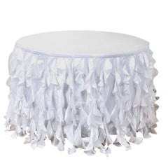 Taffeta 21ft Table Skirt White Cascading Curly Willow Style for Weddings & Banquets