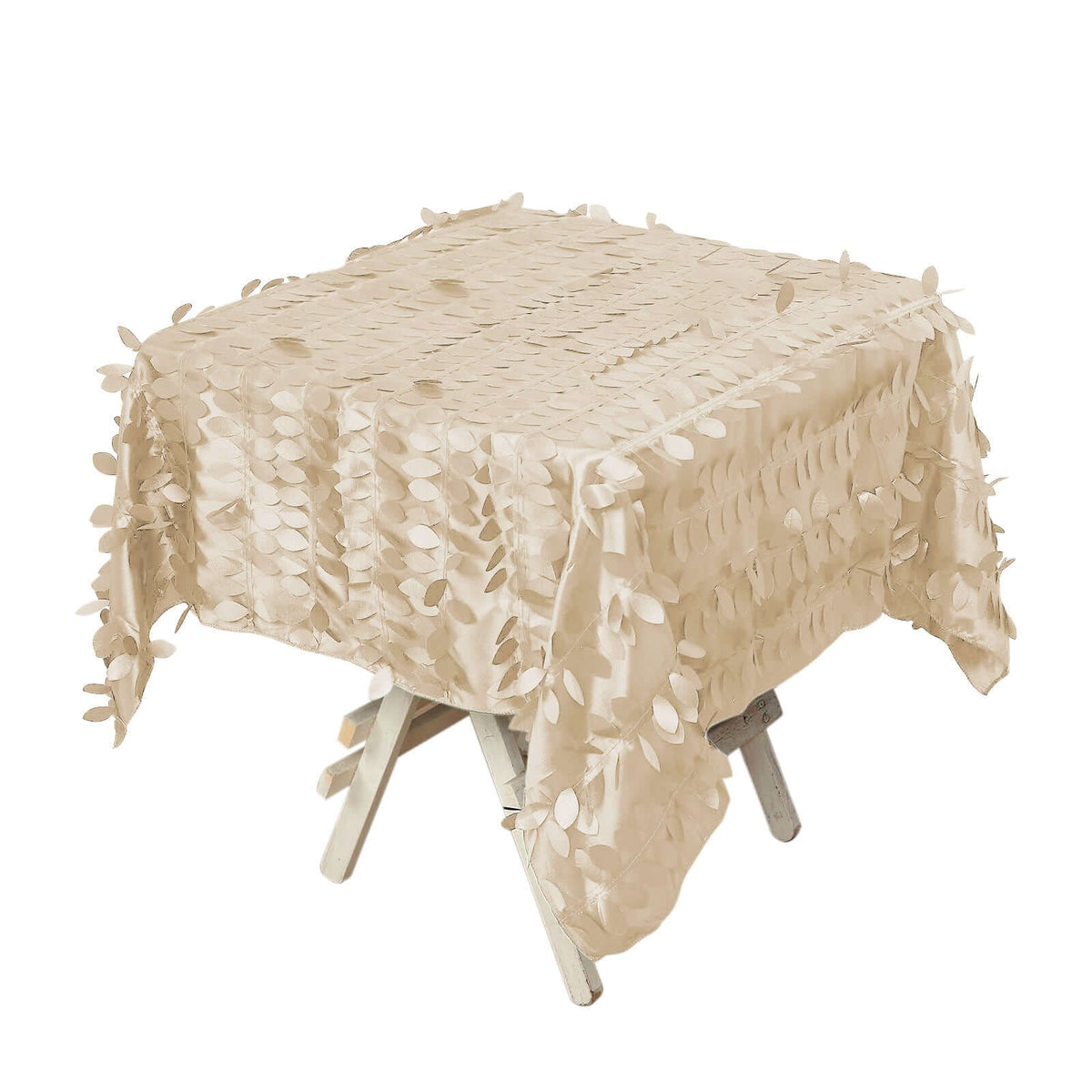 Taffeta 54"x54" Square Tablecloth Beige 3D Leaf Petal Table Cover