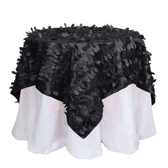 Taffeta 54"x54" Table Overlay Square Tablecloth Black 3D Leaf Petal Table Cover