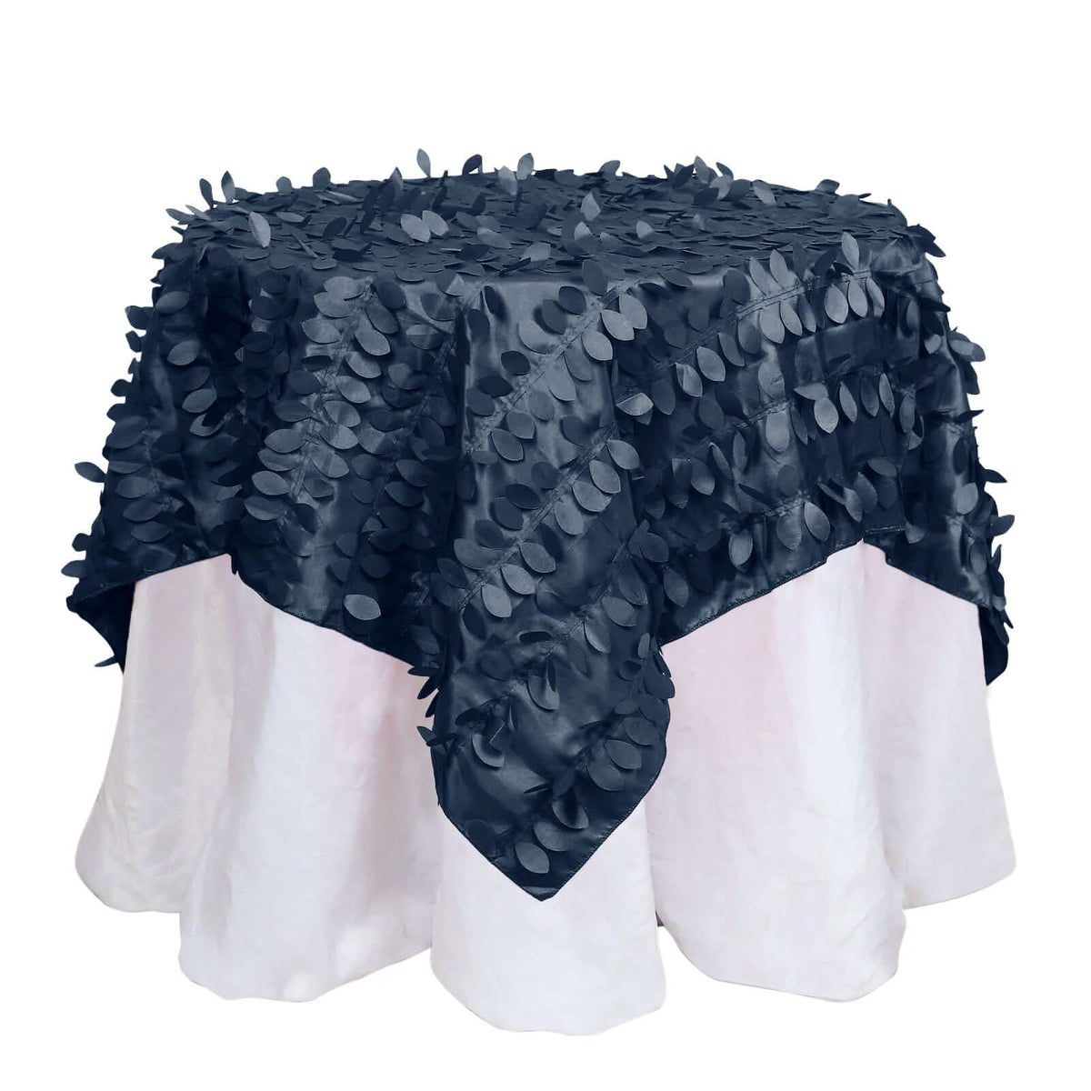 Taffeta 54"x54" Table Overlay Square Tablecloth Navy Blue 3D Leaf Petal Table Cover