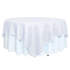 Taffeta 90"x90" Table Overlay Square Tablecloth White - Accordion Crinkle Design for Modern Celebrations