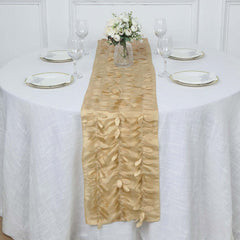 Taffeta Fabric 12"x108" Table Runner Champagne - 3D Leaf Petal Design