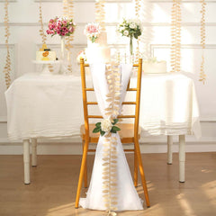 Taffeta Ribbon Sash with 4" Leaf Petal Design Champagne 50ft - Sophisticated Artificial Fabric Garland